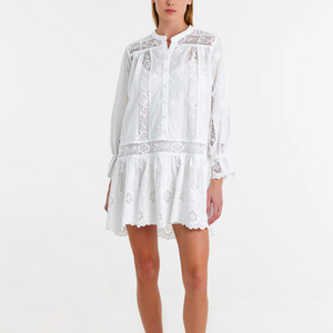 warehouse white lace dress Cream Warehouse HCD Dobby Chiffon Lace Trim Ruffle Mini Dress