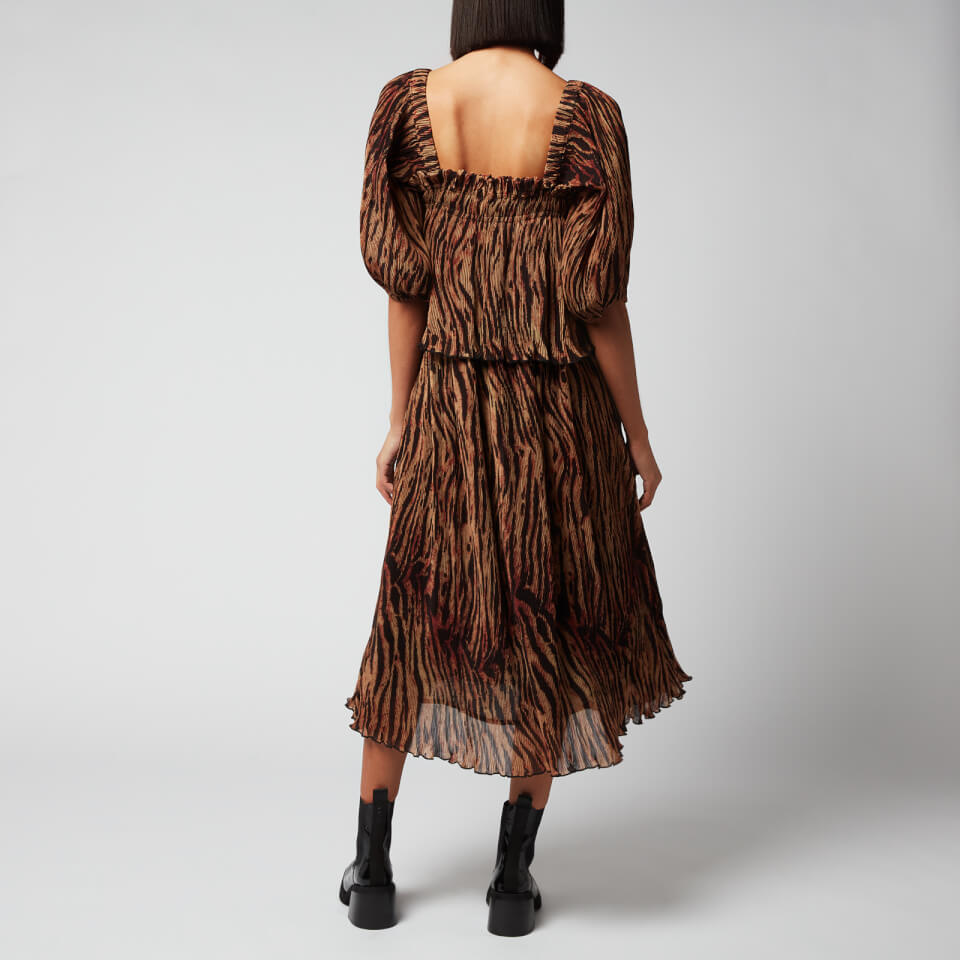 ganni pleated dress Ganni Pleated Georgette Midi Smock Dress