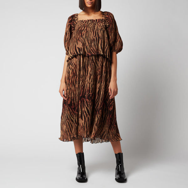 ganni pleated dress Ganni Pleated Georgette Midi Smock Dress