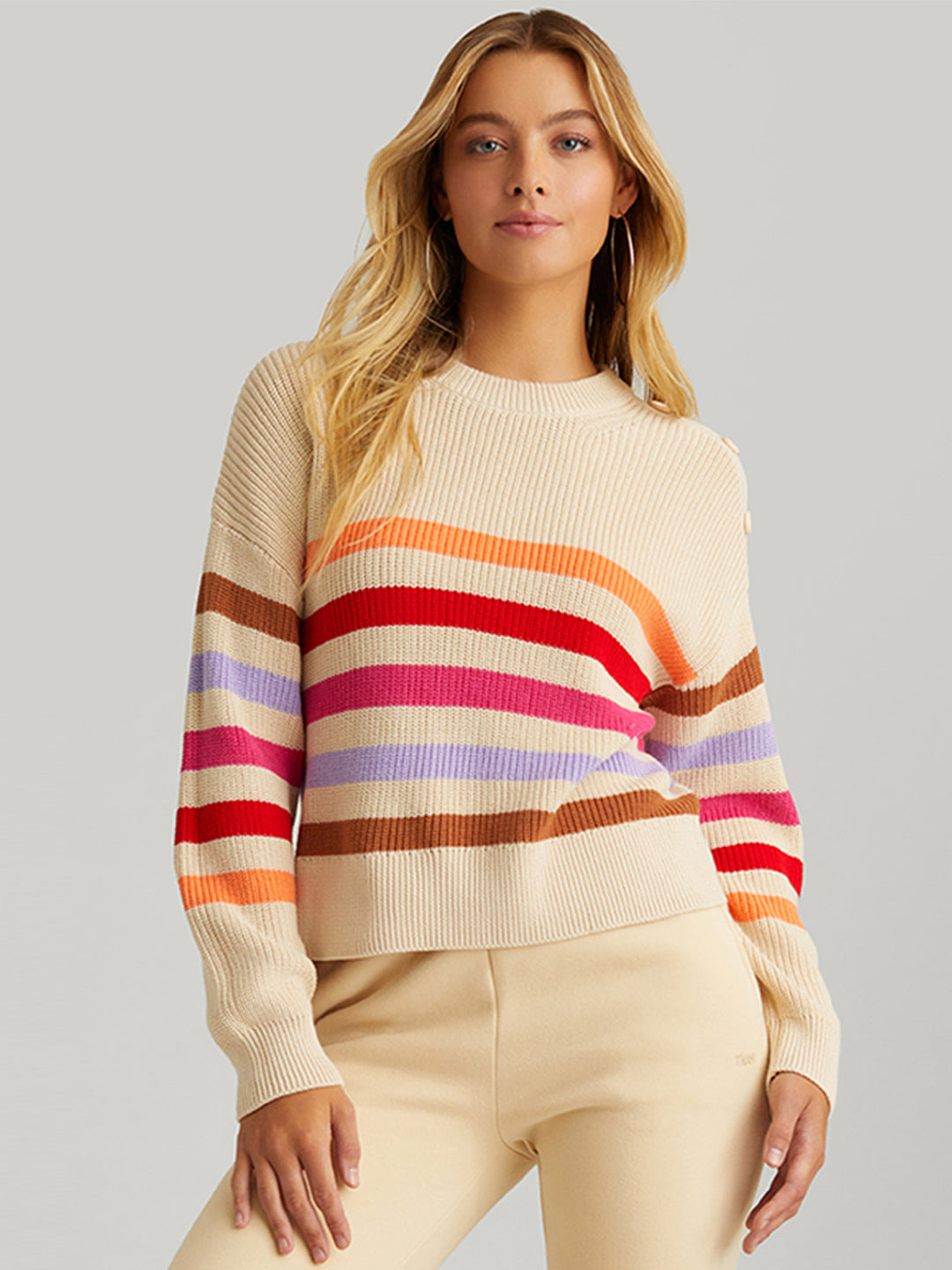 525 America | Ida Stripe Button Shoulder Pullover