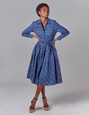 Allyson Dress |  Art Deco Geo in Cobalt