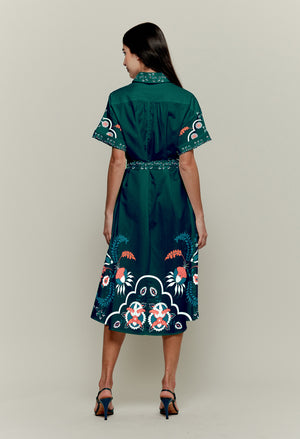 Safari Shirtdress | Emerald Dutch Blossoms