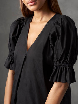 Deep V Full Sleeve Midi Dress | Black