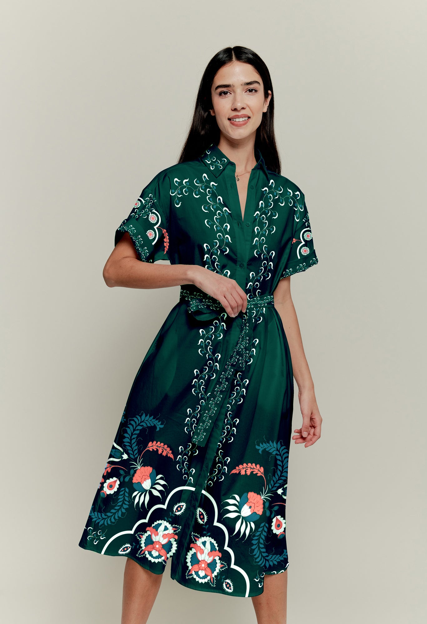 Safari Shirtdress | Emerald Dutch Blossoms
