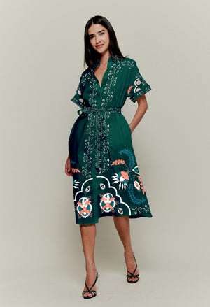 Open image in slideshow, Safari Shirtdress | Emerald Dutch Blossoms
