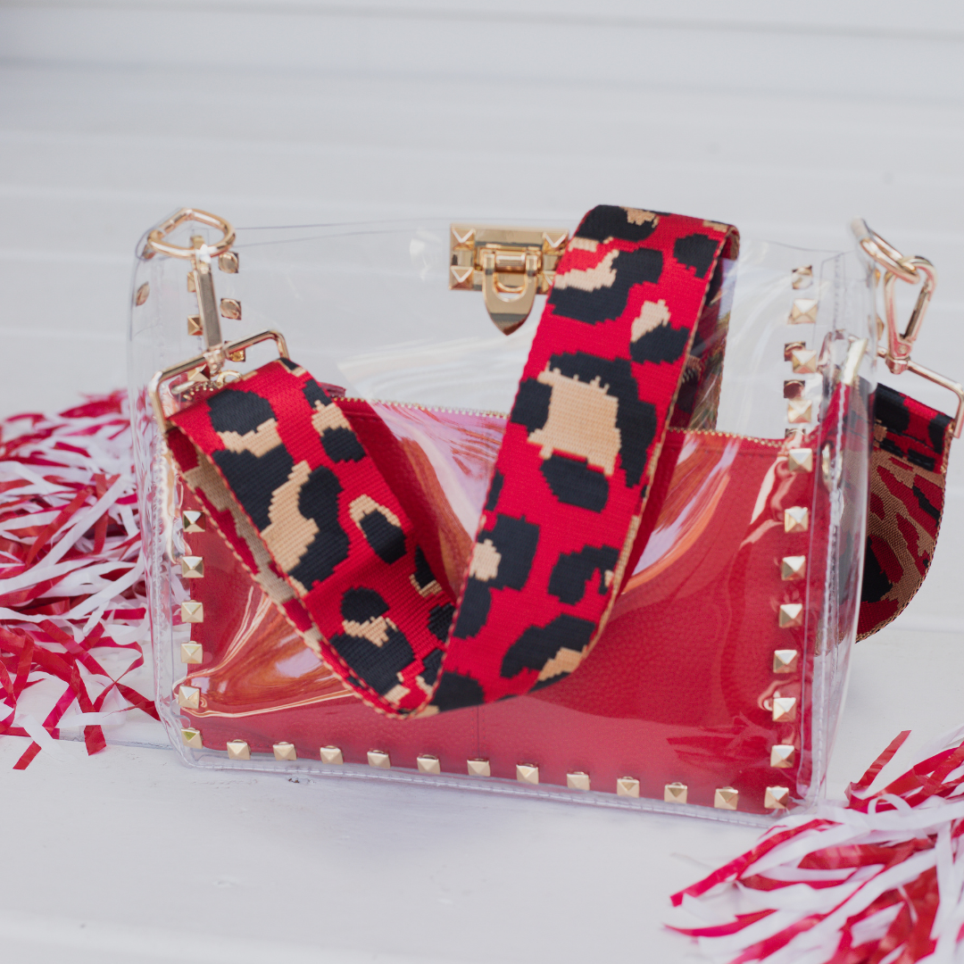 Clear Stadium Bag Red Leopard Strap