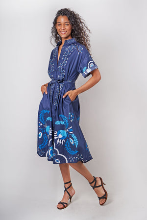 Safari Shirtdress | Navy Dutch Blossoms