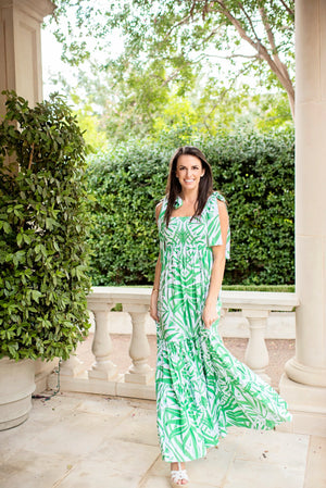 Open image in slideshow, Kelly Dress | Green + White Boho Leaf Print
