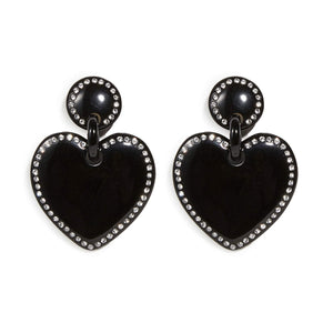 Jeweled Stitched Heart Earrings | Jet